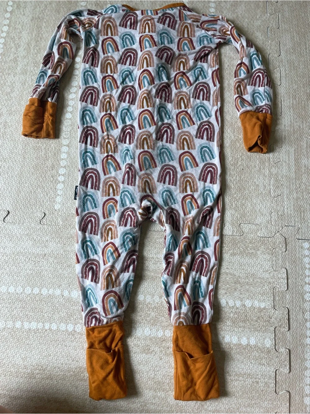 Millie and Roo Toddler Rainbow-Print Footed Pajama Set with Rust Trim